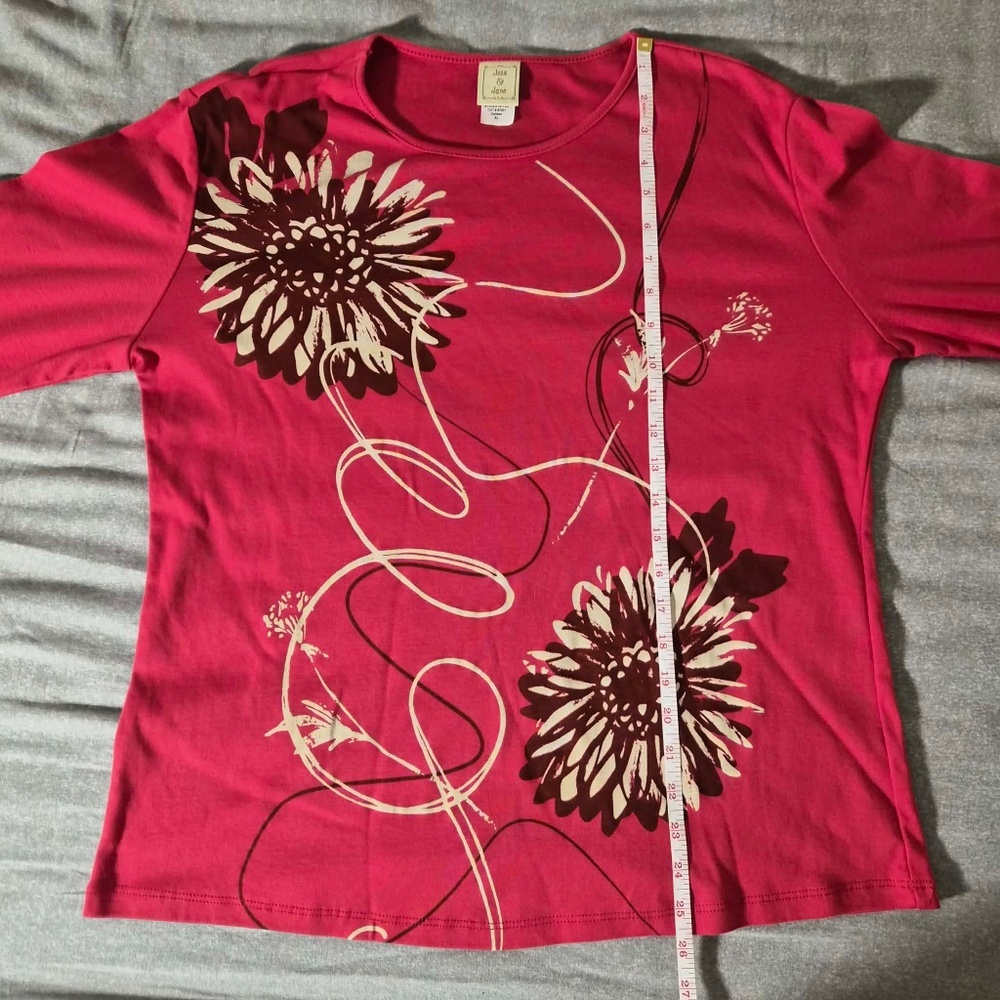 Jess & Jane NWT 100% Cotton Scarlet Red Artsy Dandelion Flower Carmen Shirt XL - Picture 11 of 11